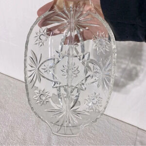 Vintage Clear Cut Glass Divided Relish  Serving Dish